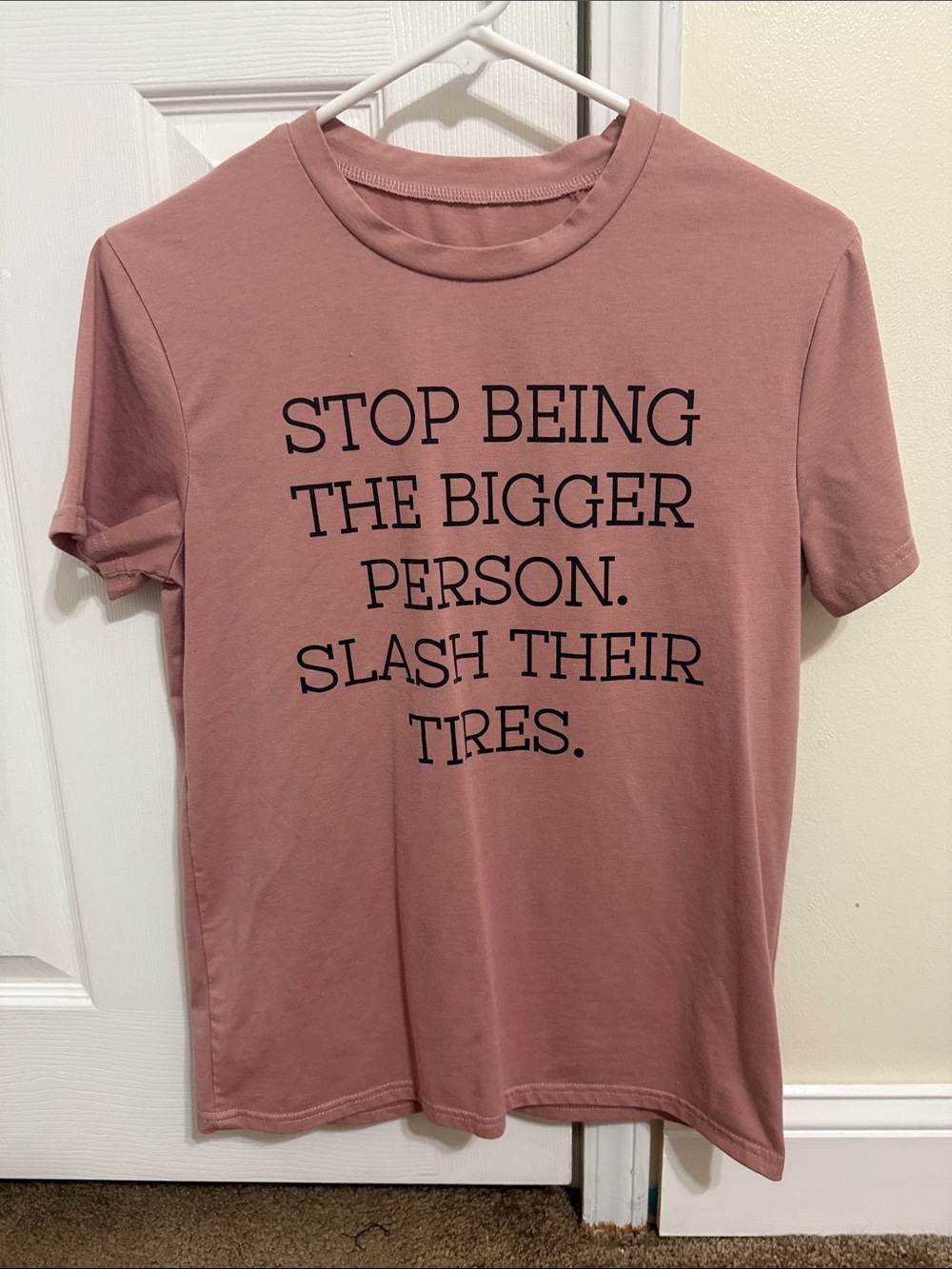 Graphic Short Sleeve Tee in Mauve with Bold Black Text